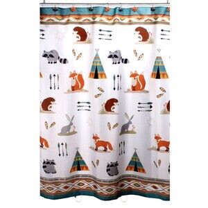 Woodland Animals Shower Curtain Fabric Hedgehog Fox Teepee Rabbit Arrows NEW
